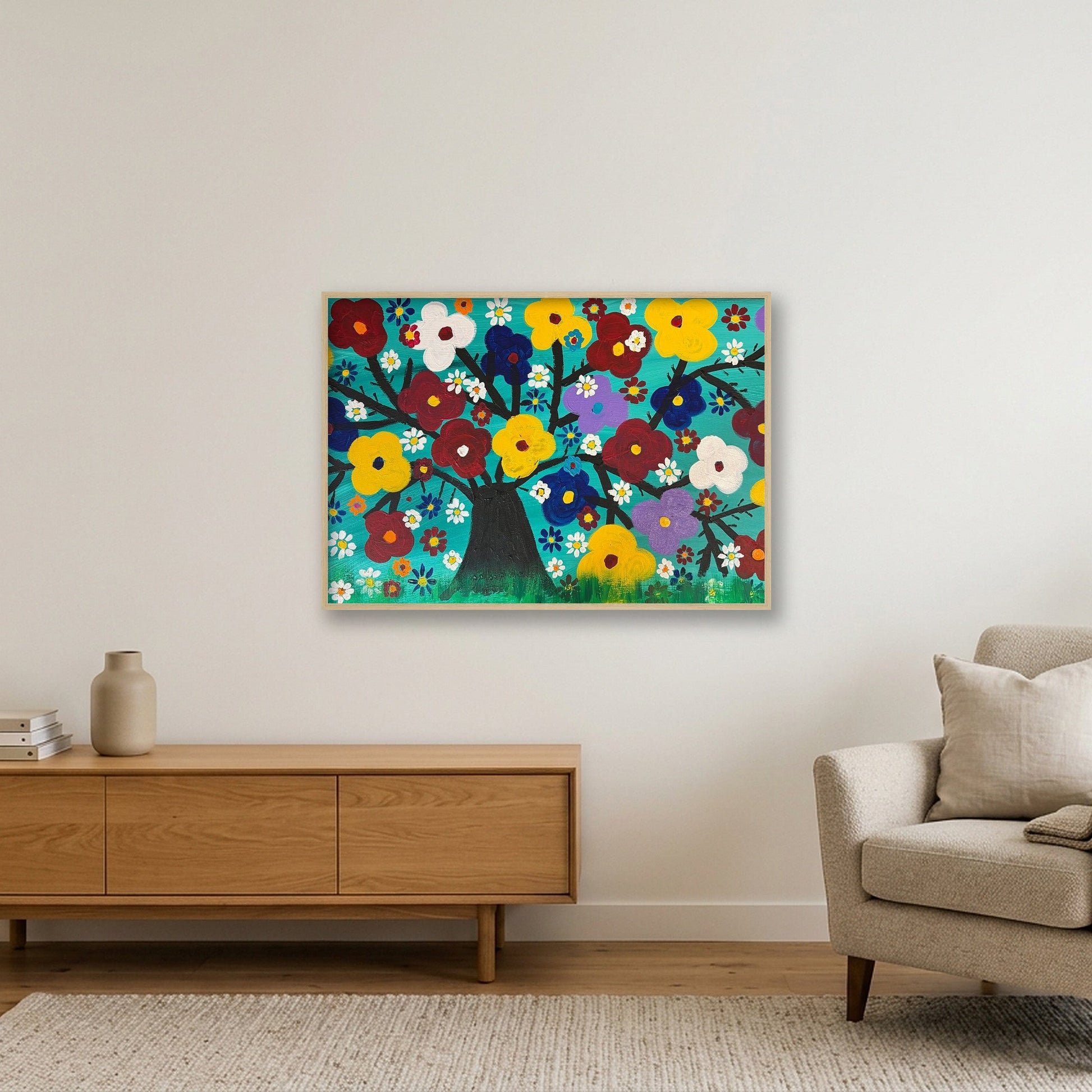 Bright Flowers — 100×70cm, 39×28" Oak Frame