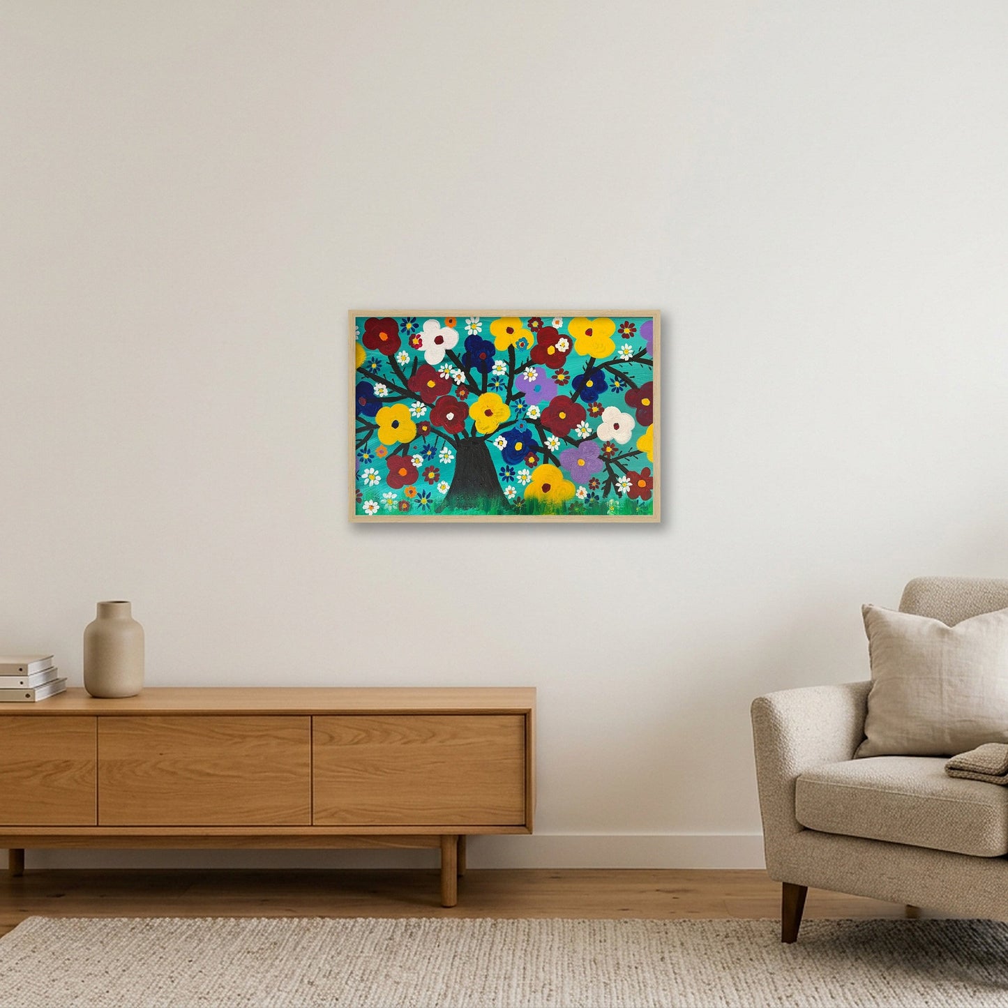 Bright Flowers — 60×40cm, 24×16" Oak Frame