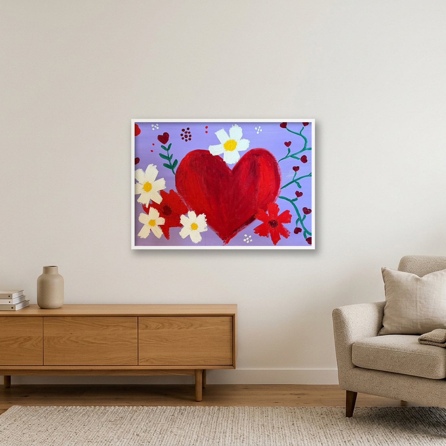 Vine of Hearts  — 100×70cm, 39×28" White Frame
